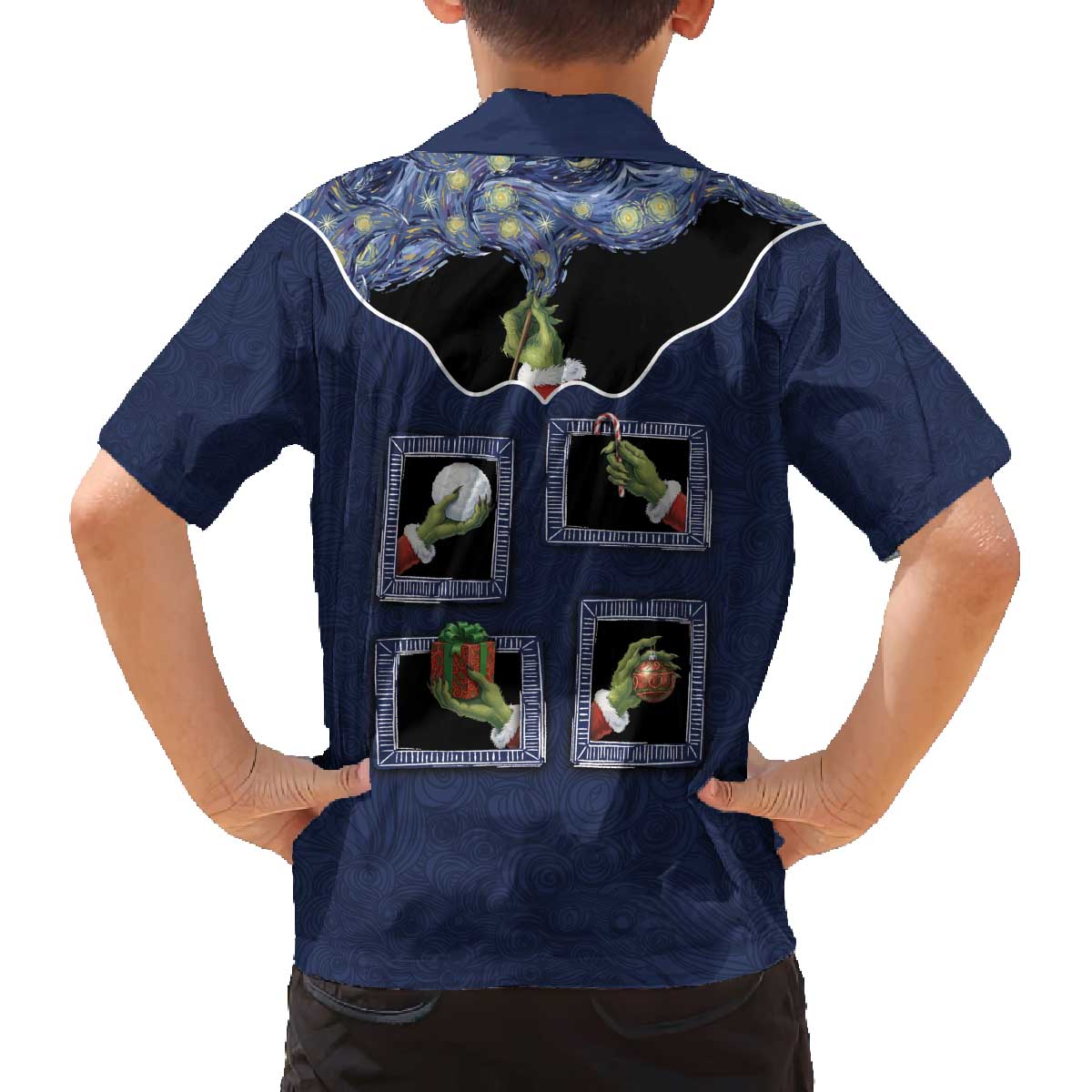 Western Yoke Family Matching Off The Shoulder Long Sleeve Dress and Hawaiian Shirt Grinch Art Parody Christmas - Wonder Print Shop