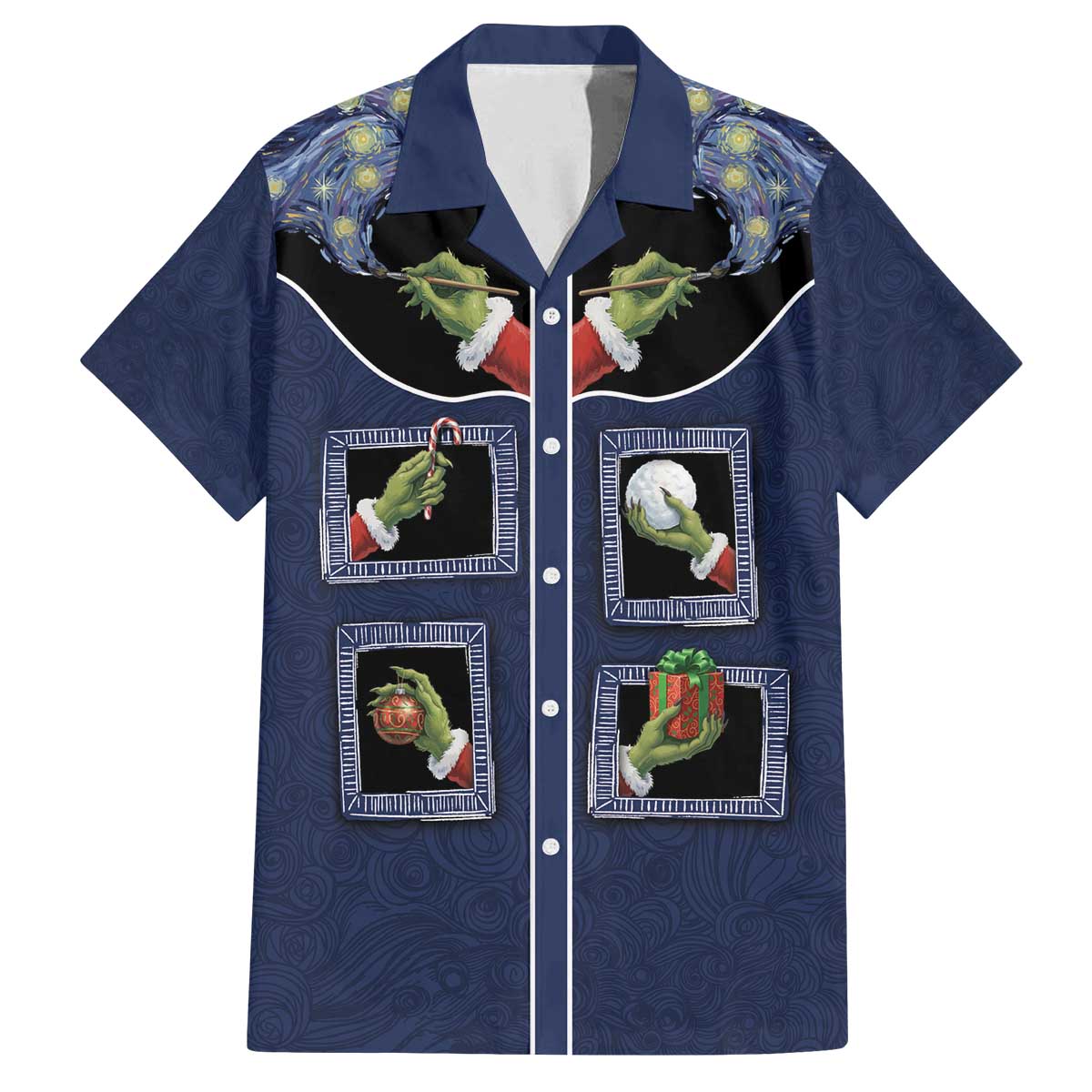 Western Yoke Family Matching Off The Shoulder Long Sleeve Dress and Hawaiian Shirt Grinch Art Parody Christmas - Wonder Print Shop