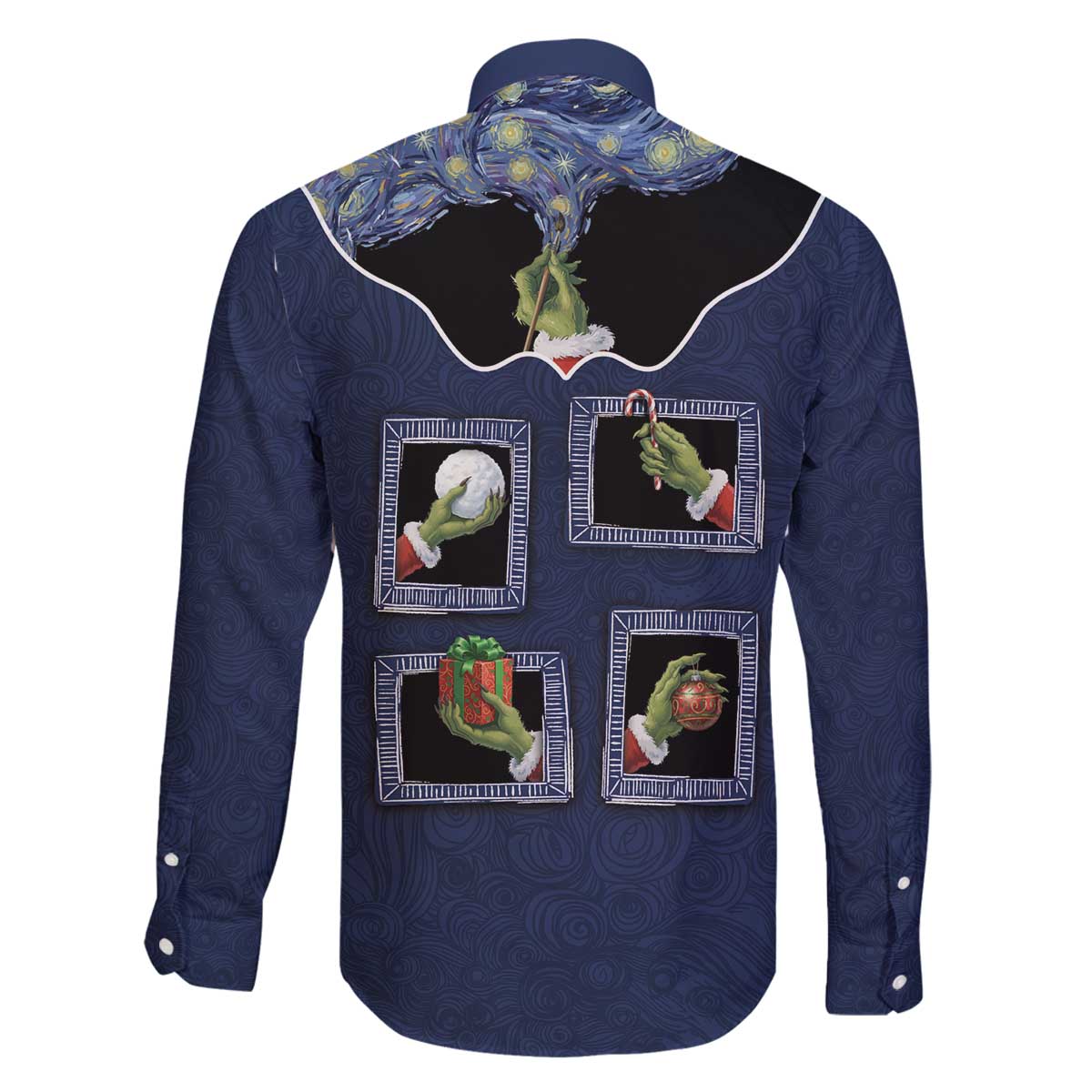 Western Yoke Family Matching Off The Shoulder Long Sleeve Dress and Hawaiian Shirt Grinch Art Parody Christmas - Wonder Print Shop