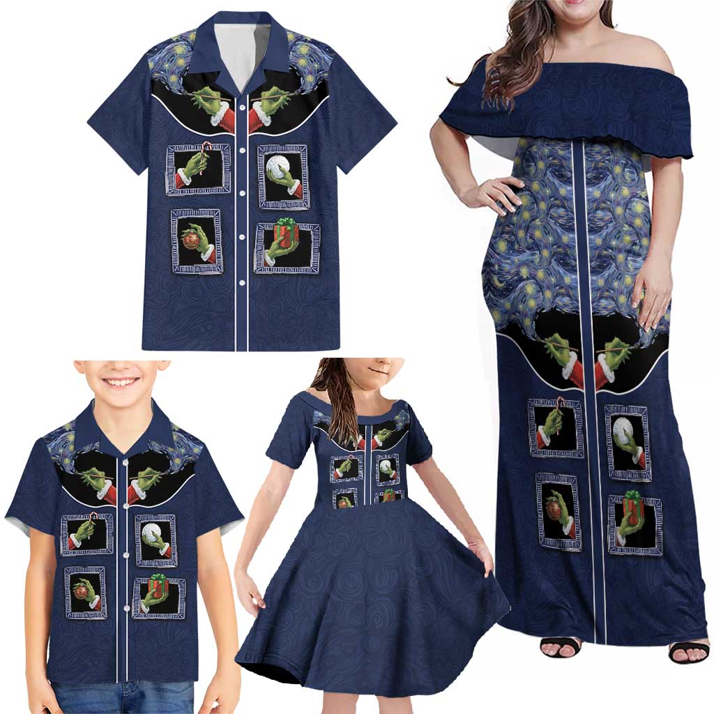 Western Yoke Family Matching Off Shoulder Maxi Dress and Hawaiian Shirt Grinch Art Parody Christmas - Wonder Print Shop