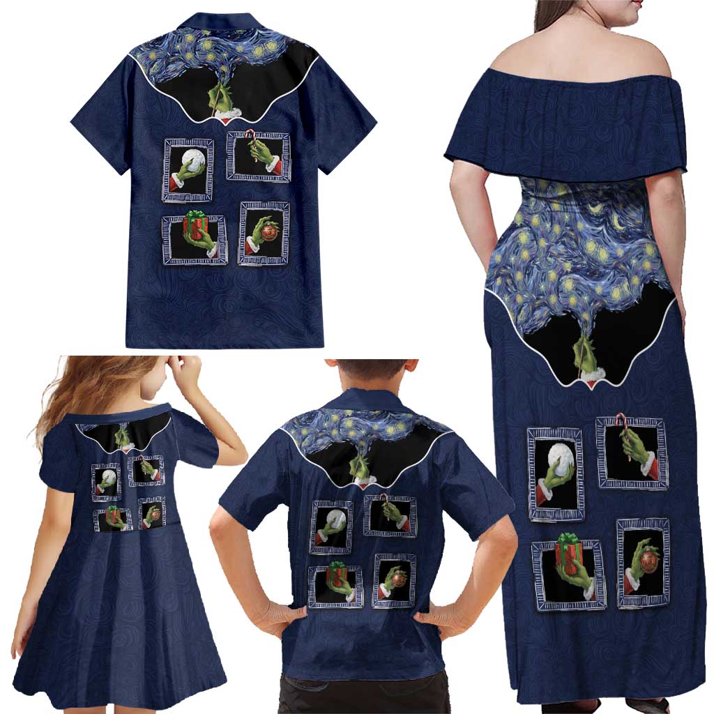 Western Yoke Family Matching Off Shoulder Maxi Dress and Hawaiian Shirt Grinch Art Parody Christmas - Wonder Print Shop