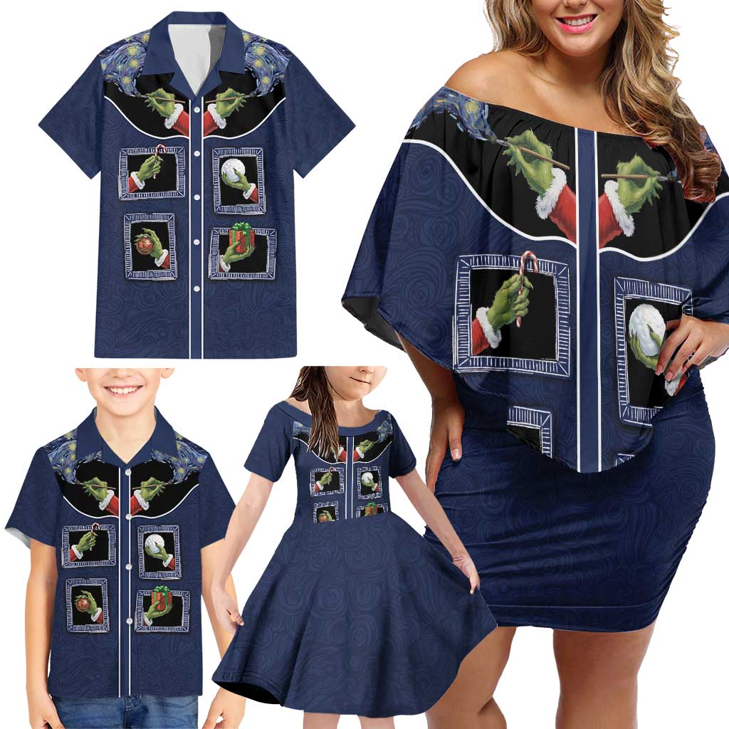 Western Yoke Family Matching Off Shoulder Short Dress and Hawaiian Shirt Grinch Art Parody Christmas - Wonder Print Shop