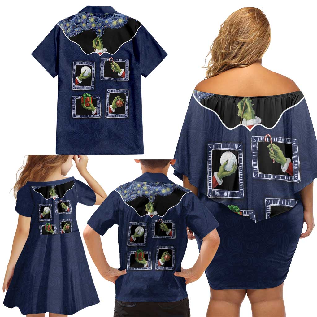 Western Yoke Family Matching Off Shoulder Short Dress and Hawaiian Shirt Grinch Art Parody Christmas - Wonder Print Shop