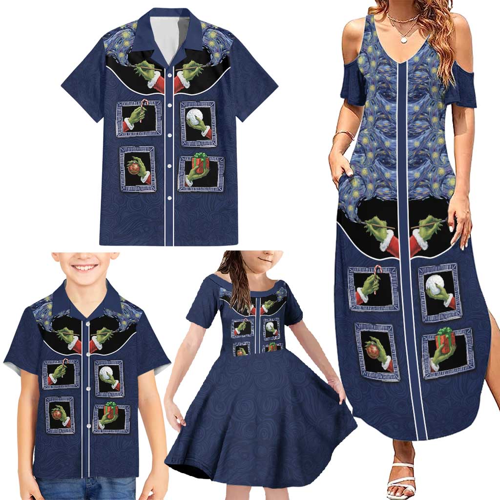 Western Yoke Family Matching Summer Maxi Dress and Hawaiian Shirt Grinch Art Parody Christmas - Wonder Print Shop