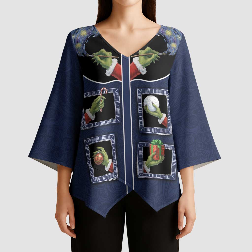 Western Yoke Kimono Sleeve Blouse Grinch Art Parody Christmas - Wonder Print Shop