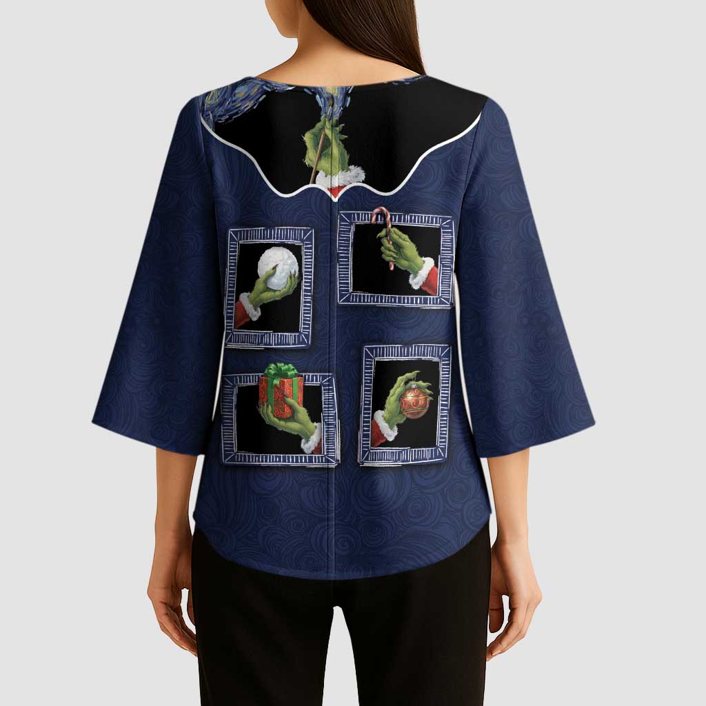 Western Yoke Kimono Sleeve Blouse Grinch Art Parody Christmas - Wonder Print Shop