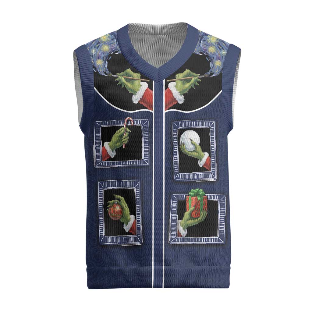 Western Yoke Christmas Knitted V-Neck Vest Grinch Art Parody Christmas - Wonder Print Shop