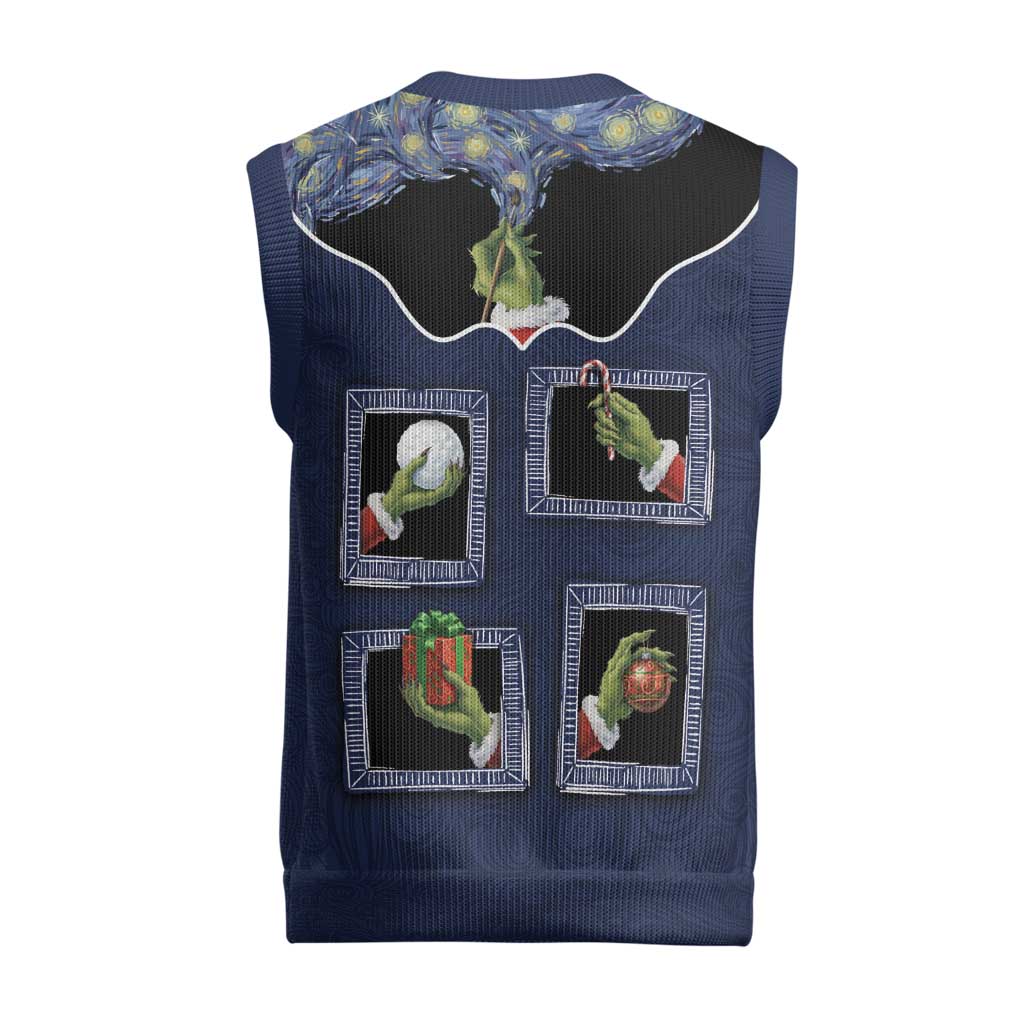 Western Yoke Christmas Knitted V-Neck Vest Grinch Art Parody Christmas - Wonder Print Shop