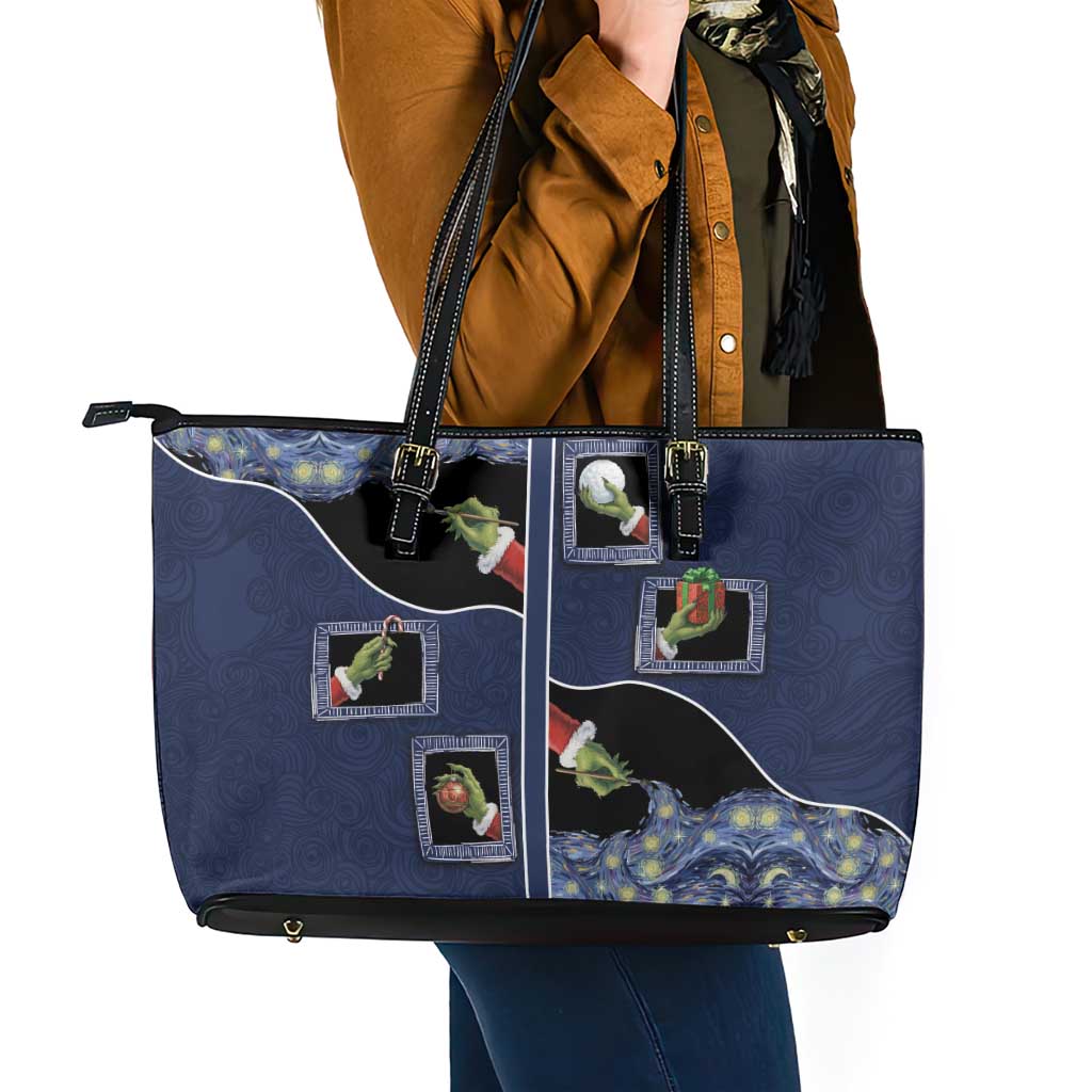 Western Yoke Leather Tote Bag Grinch Art Parody Christmas - Wonder Print Shop