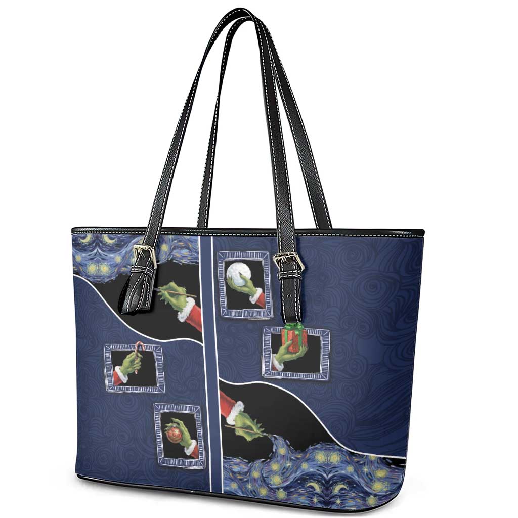 Western Yoke Leather Tote Bag Grinch Art Parody Christmas - Wonder Print Shop
