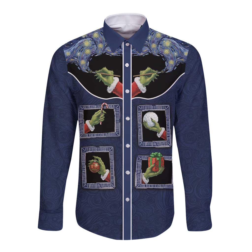 Western Yoke Long Sleeve Button Shirt Grinch Art Parody Christmas - Wonder Print Shop