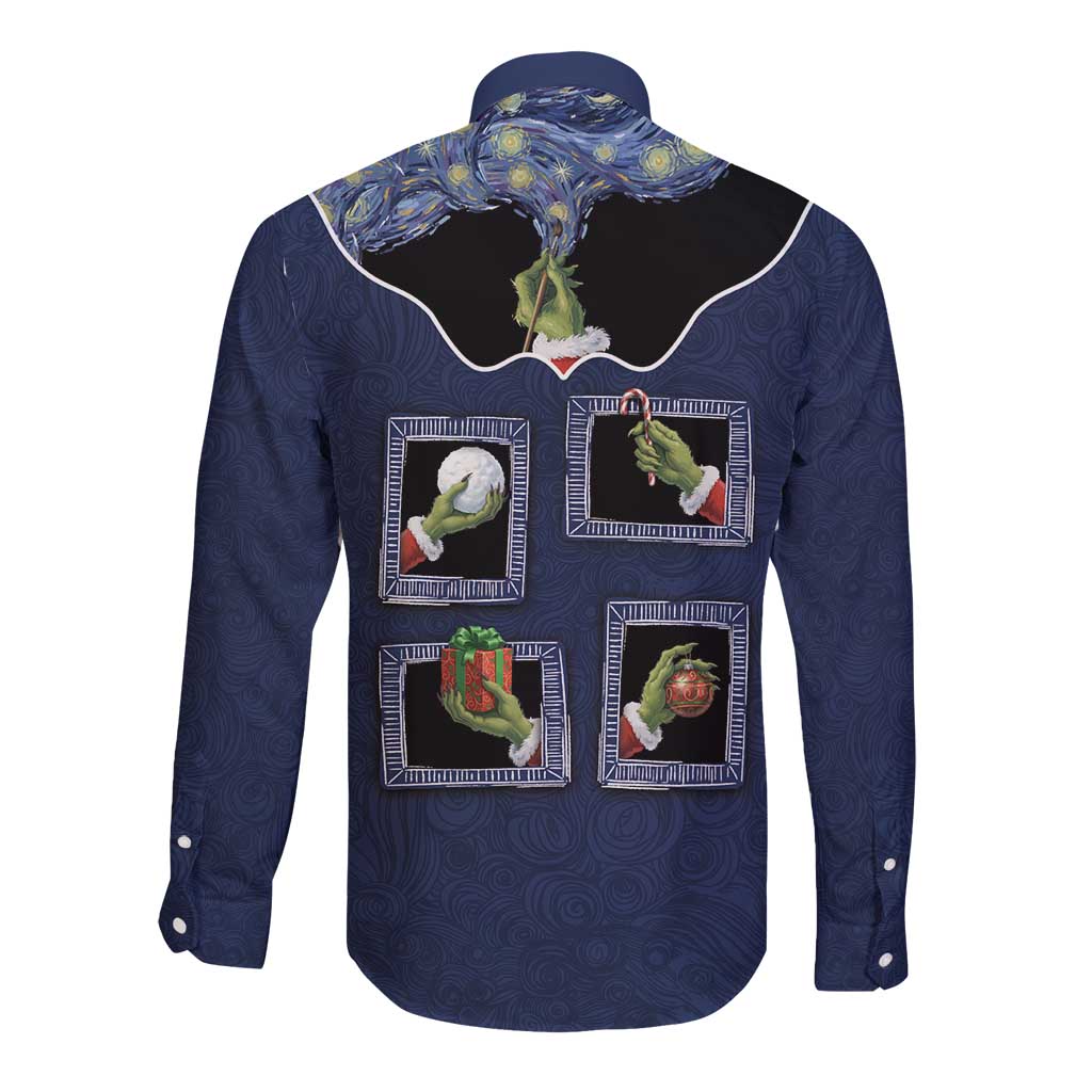 Western Yoke Long Sleeve Button Shirt Grinch Art Parody Christmas - Wonder Print Shop
