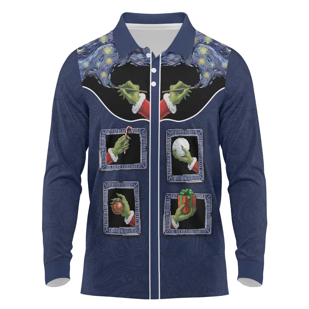 Western Yoke Long Sleeve Polo Shirt Grinch Art Parody Christmas - Wonder Print Shop