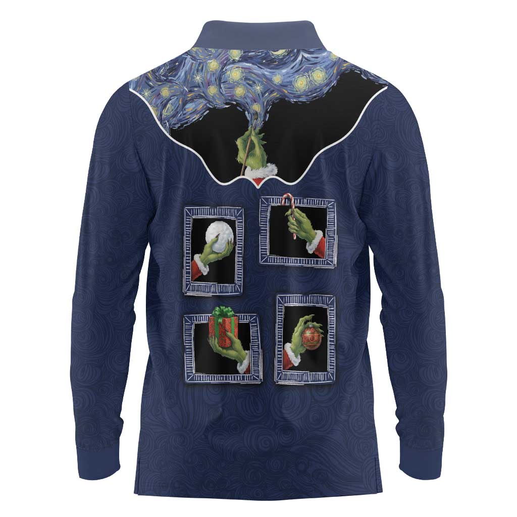 Western Yoke Long Sleeve Polo Shirt Grinch Art Parody Christmas - Wonder Print Shop