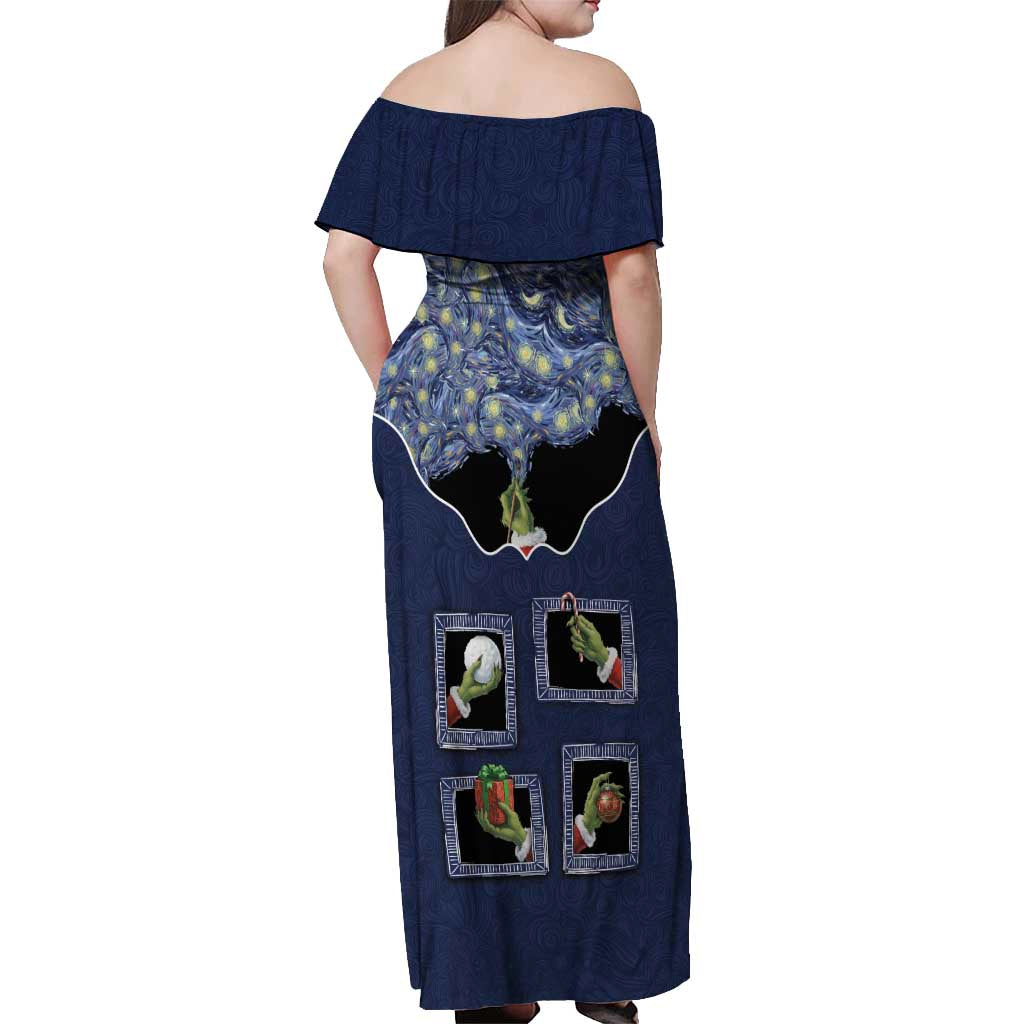 Western Yoke Off Shoulder Maxi Dress Grinch Art Parody Christmas - Wonder Print Shop