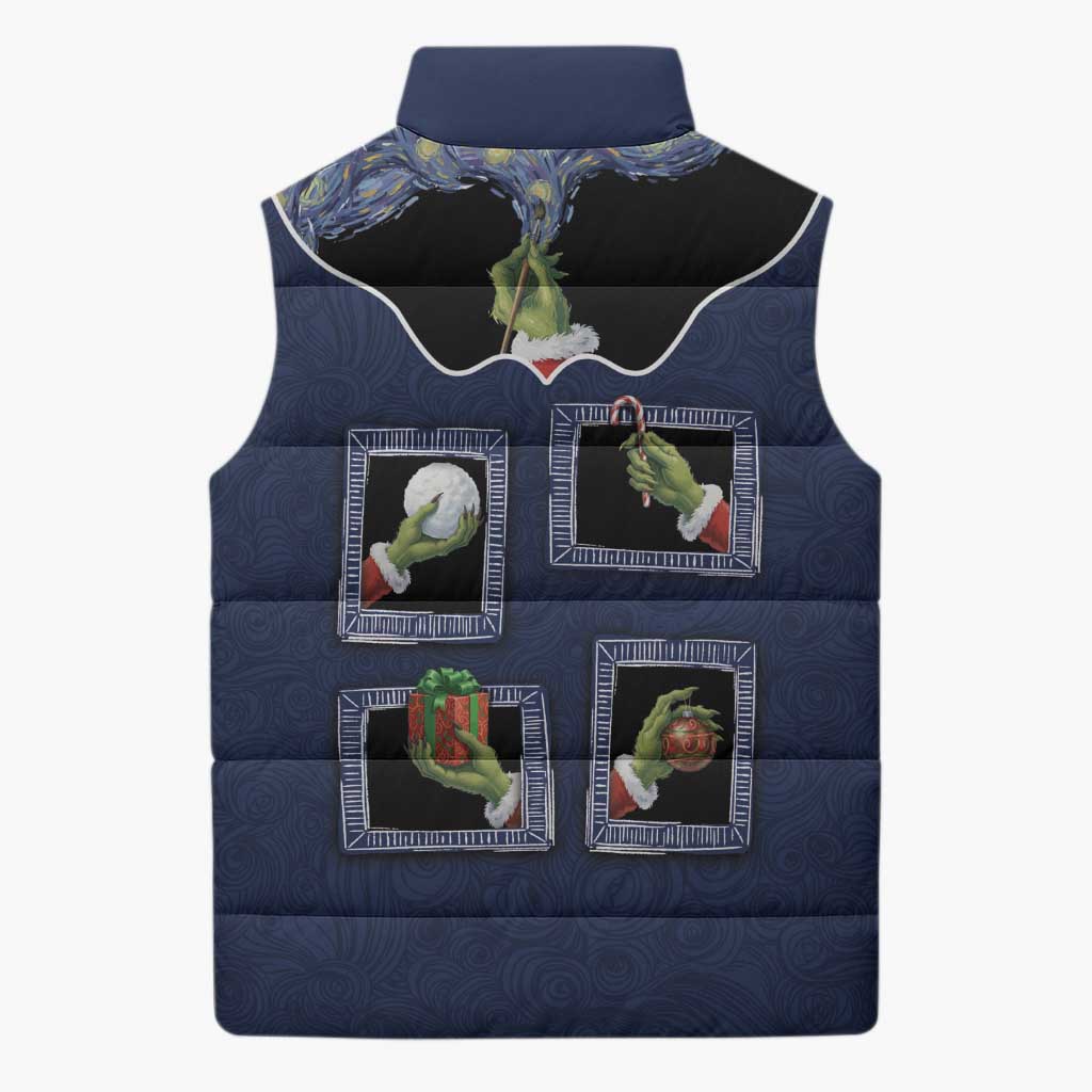 Western Yoke Sleeveless Puffer Jacket Grinch Art Parody Christmas - Wonder Print Shop