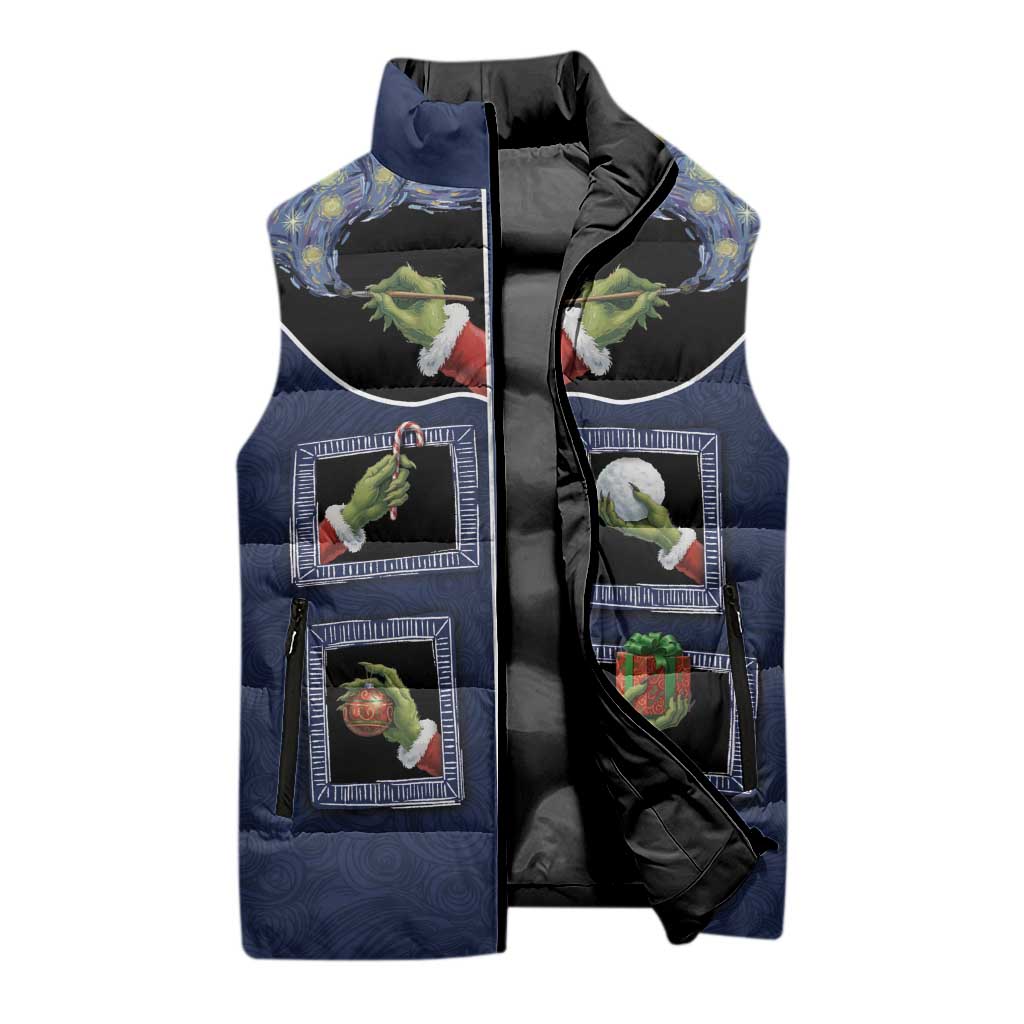 Western Yoke Sleeveless Puffer Jacket Grinch Art Parody Christmas - Wonder Print Shop