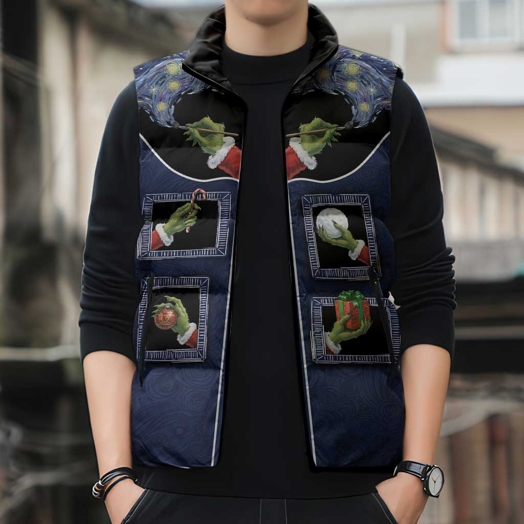 Western Yoke Sleeveless Puffer Jacket Grinch Art Parody Christmas - Wonder Print Shop