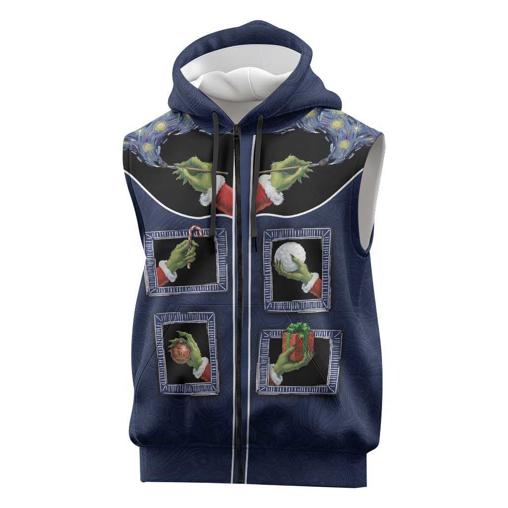 Western Yoke Sleeveless Zip Hoodie Grinch Art Parody Christmas - Wonder Print Shop