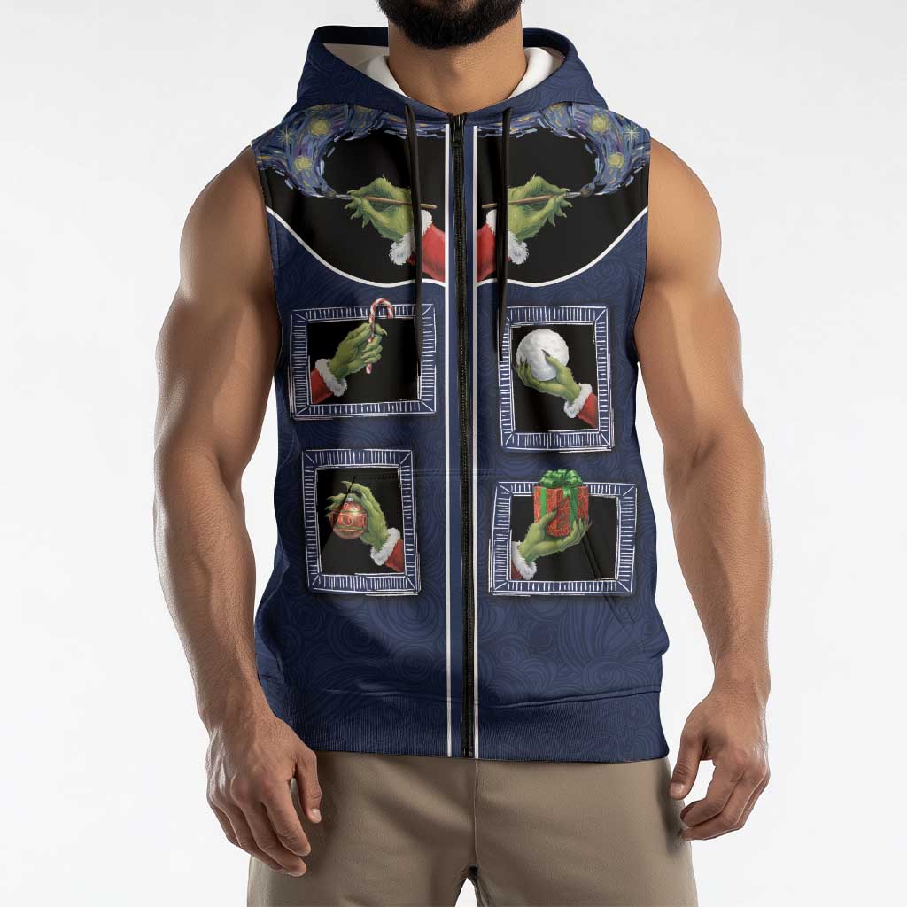 Western Yoke Sleeveless Zip Hoodie Grinch Art Parody Christmas - Wonder Print Shop