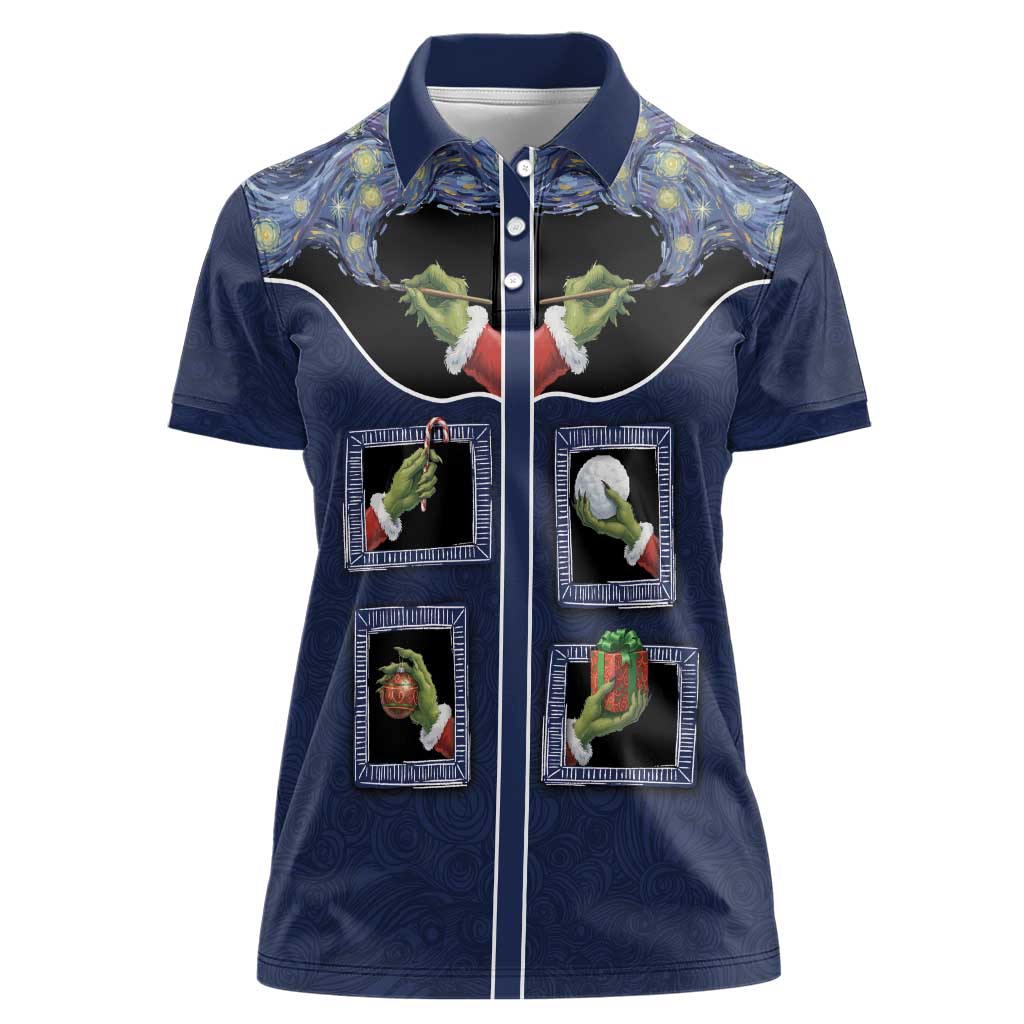 Western Yoke Women Polo Shirt Grinch Art Parody Christmas - Wonder Print Shop