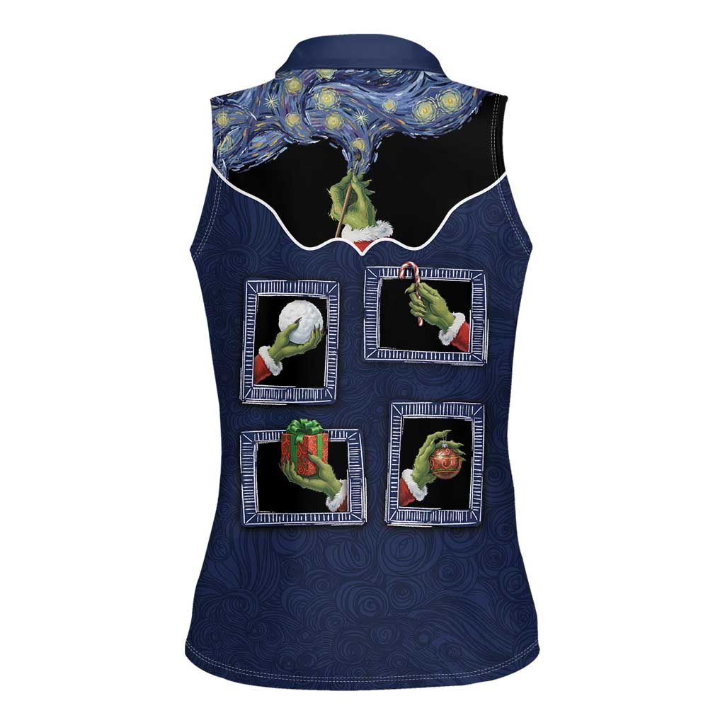 Western Yoke Women Sleeveless Polo Shirt Grinch Art Parody Christmas - Wonder Print Shop