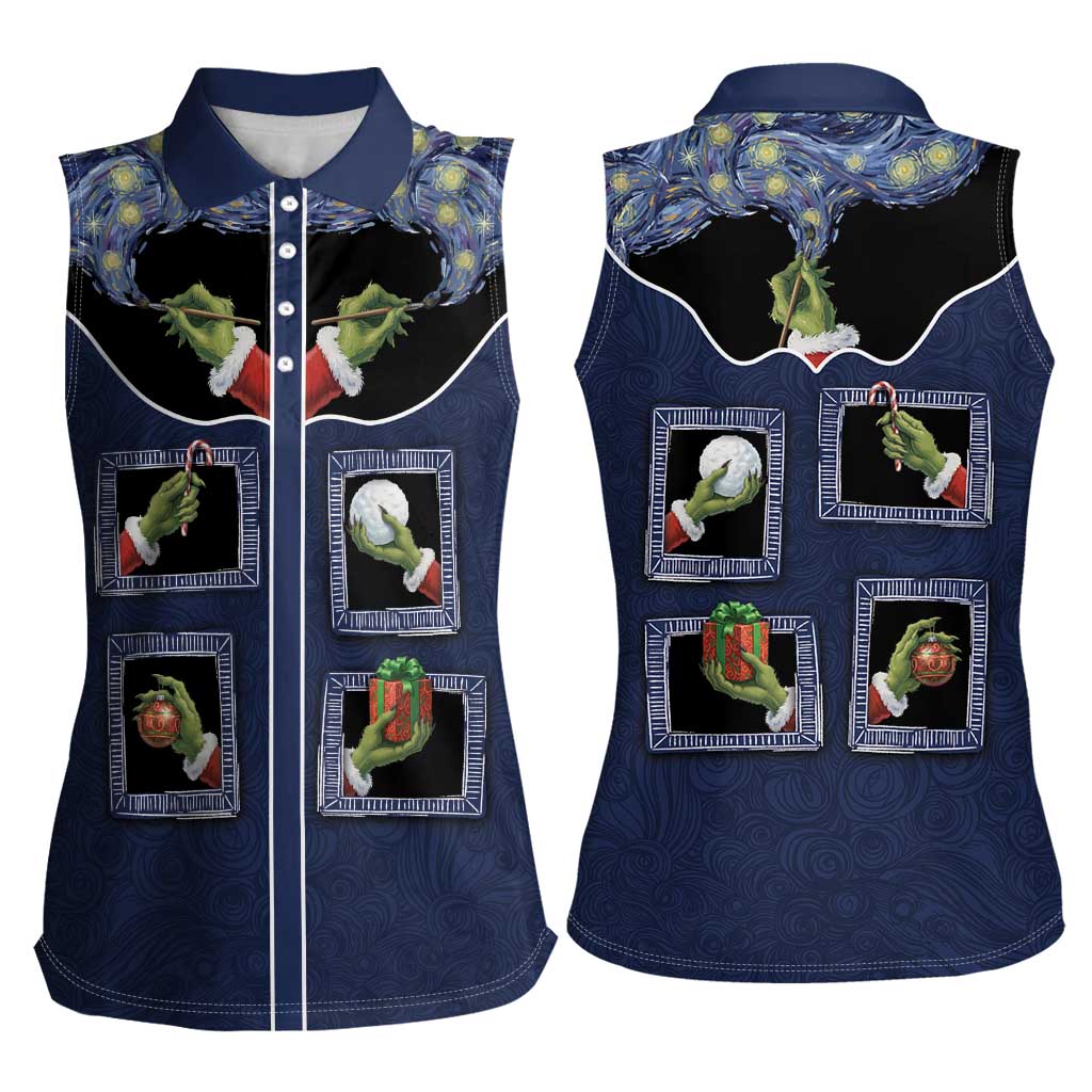 Western Yoke Women Sleeveless Polo Shirt Grinch Art Parody Christmas - Wonder Print Shop