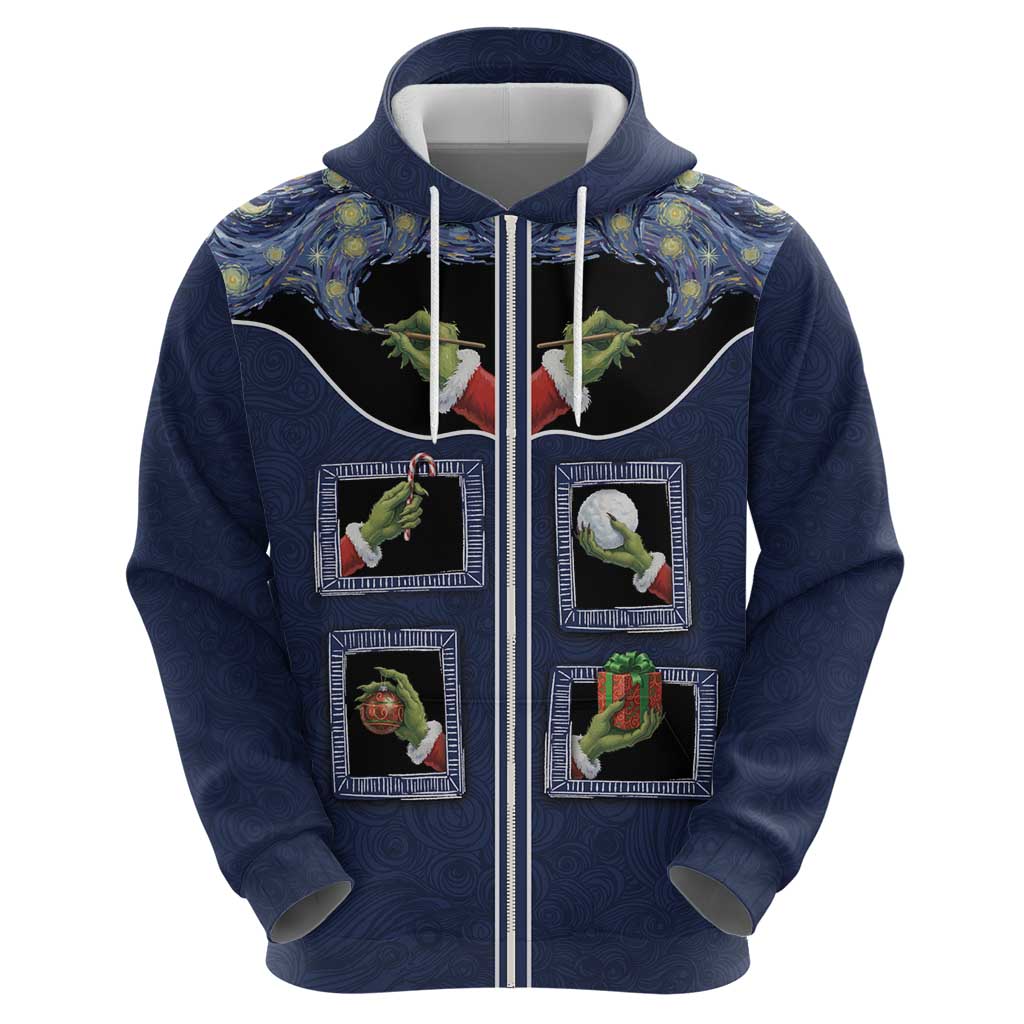 Western Yoke Zip Hoodie Grinch Art Parody Christmas - Wonder Print Shop