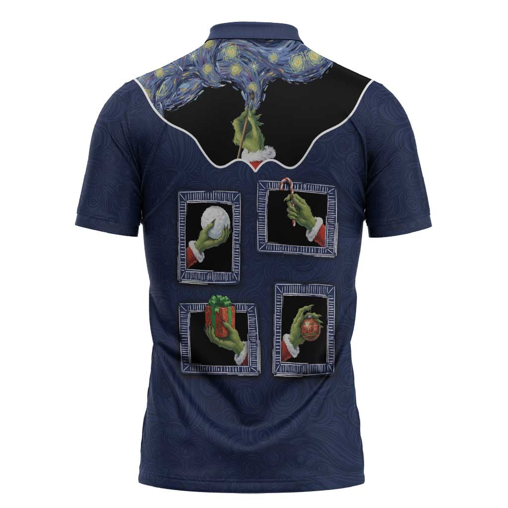 Western Yoke Zipper Polo Shirt Grinch Art Parody Christmas - Wonder Print Shop
