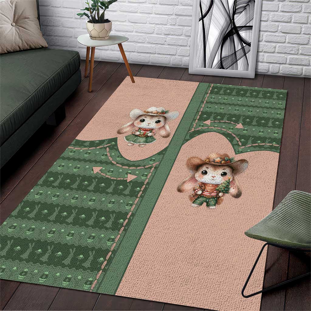 Western Yoke Area Rug Rabbit Howdy Christmas - Wonder Print Shop