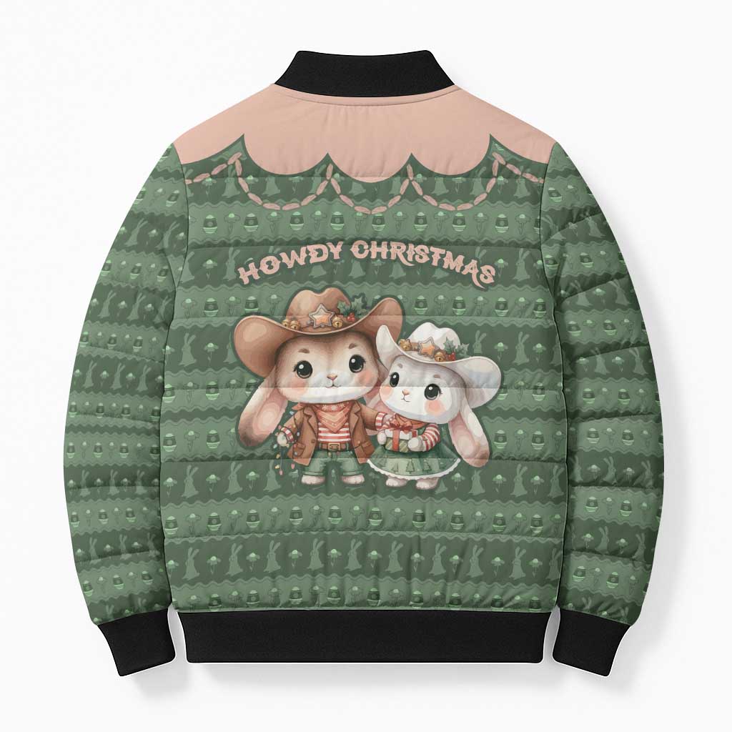 Western Yoke Bomber Puffer Jacket Rabbit Howdy Christmas - Wonder Print Shop