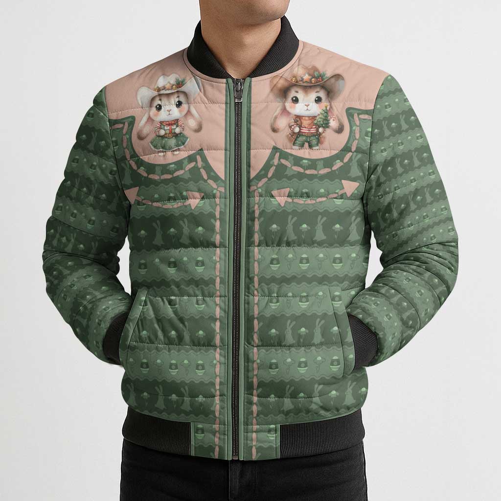 Western Yoke Bomber Puffer Jacket Rabbit Howdy Christmas - Wonder Print Shop