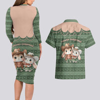 Western Yoke Couples Matching Long Sleeve Bodycon Dress and Hawaiian Shirt Rabbit Howdy Christmas - Wonder Print Shop