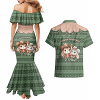 Western Yoke Couples Matching Mermaid Dress and Hawaiian Shirt Rabbit Howdy Christmas - Wonder Print Shop