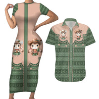 Western Yoke Couples Matching Short Sleeve Bodycon Dress and Hawaiian Shirt Rabbit Howdy Christmas - Wonder Print Shop