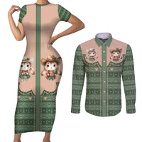 Western Yoke Couples Matching Short Sleeve Bodycon Dress and Long Sleeve Button Shirt Rabbit Howdy Christmas - Wonder Print Shop