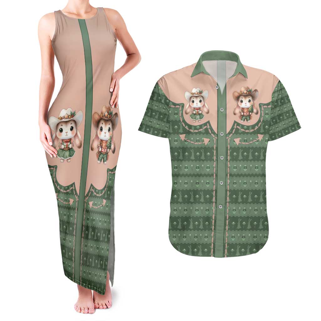 Western Yoke Couples Matching Tank Maxi Dress and Hawaiian Shirt Rabbit Howdy Christmas - Wonder Print Shop