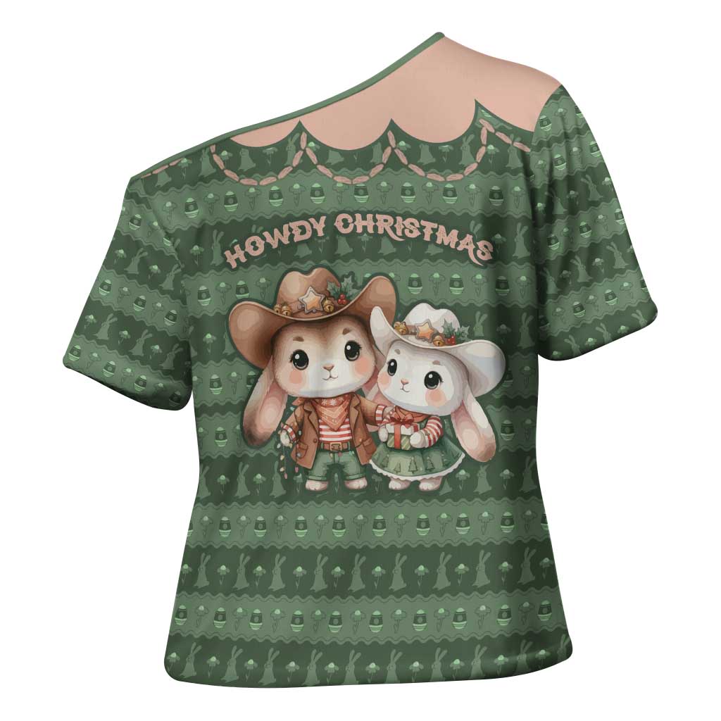 Western Yoke Cross Shoulder Shirt Rabbit Howdy Christmas - Wonder Print Shop