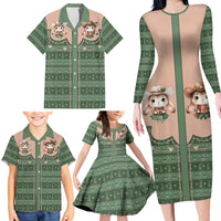 Western Yoke Family Matching Long Sleeve Bodycon Dress and Hawaiian Shirt Rabbit Howdy Christmas - Wonder Print Shop