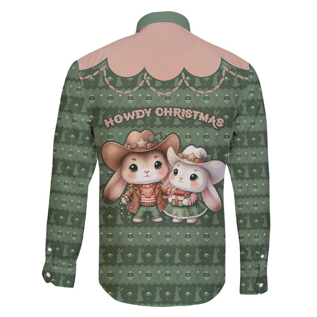 Western Yoke Family Matching Long Sleeve Bodycon Dress and Hawaiian Shirt Rabbit Howdy Christmas - Wonder Print Shop