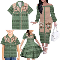 Western Yoke Family Matching Off The Shoulder Long Sleeve Dress and Hawaiian Shirt Rabbit Howdy Christmas - Wonder Print Shop