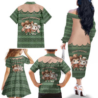 Western Yoke Family Matching Off The Shoulder Long Sleeve Dress and Hawaiian Shirt Rabbit Howdy Christmas - Wonder Print Shop