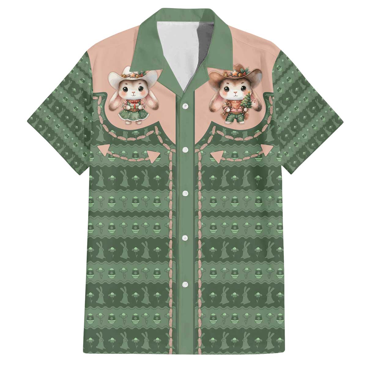 Western Yoke Family Matching Off The Shoulder Long Sleeve Dress and Hawaiian Shirt Rabbit Howdy Christmas - Wonder Print Shop