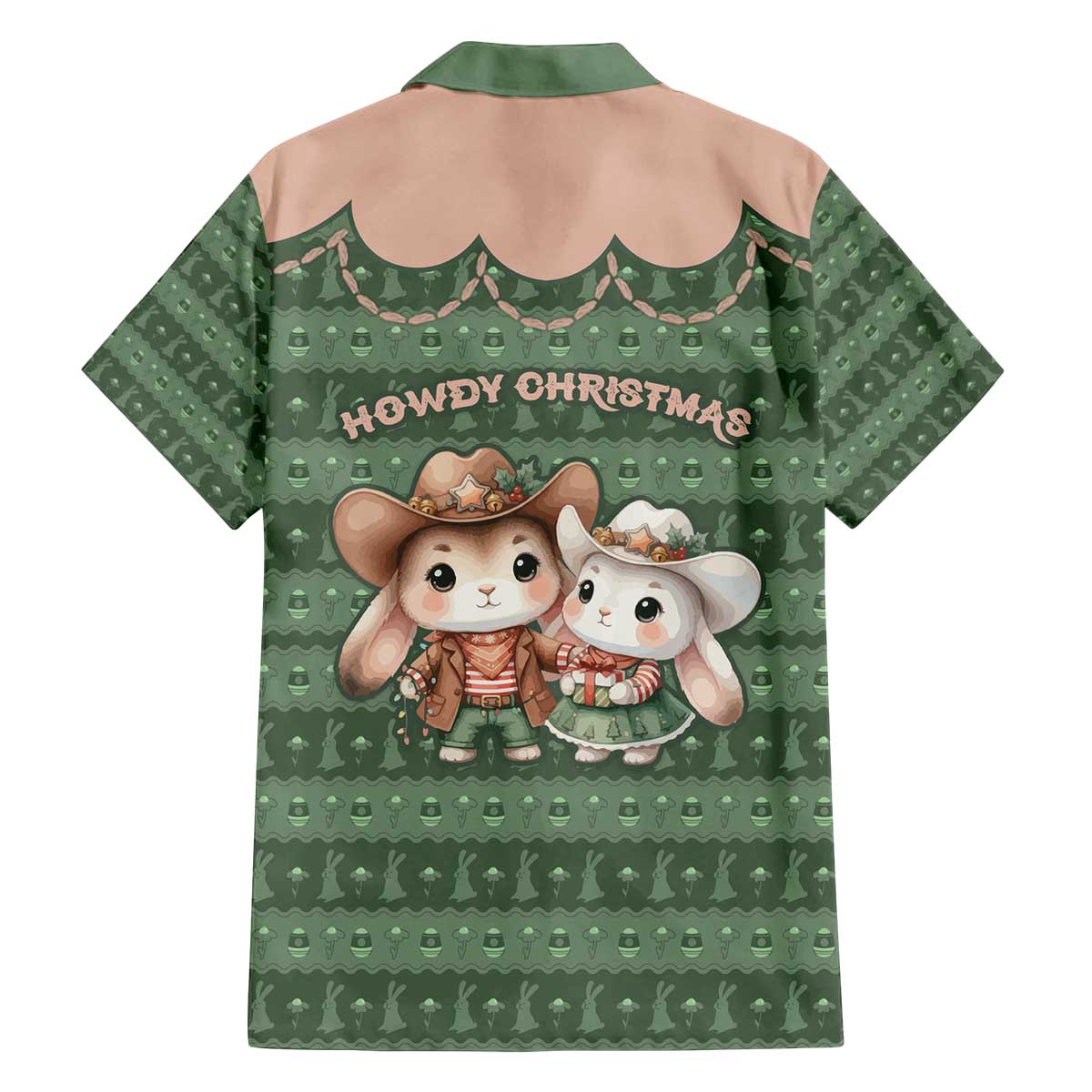 Western Yoke Family Matching Off The Shoulder Long Sleeve Dress and Hawaiian Shirt Rabbit Howdy Christmas - Wonder Print Shop