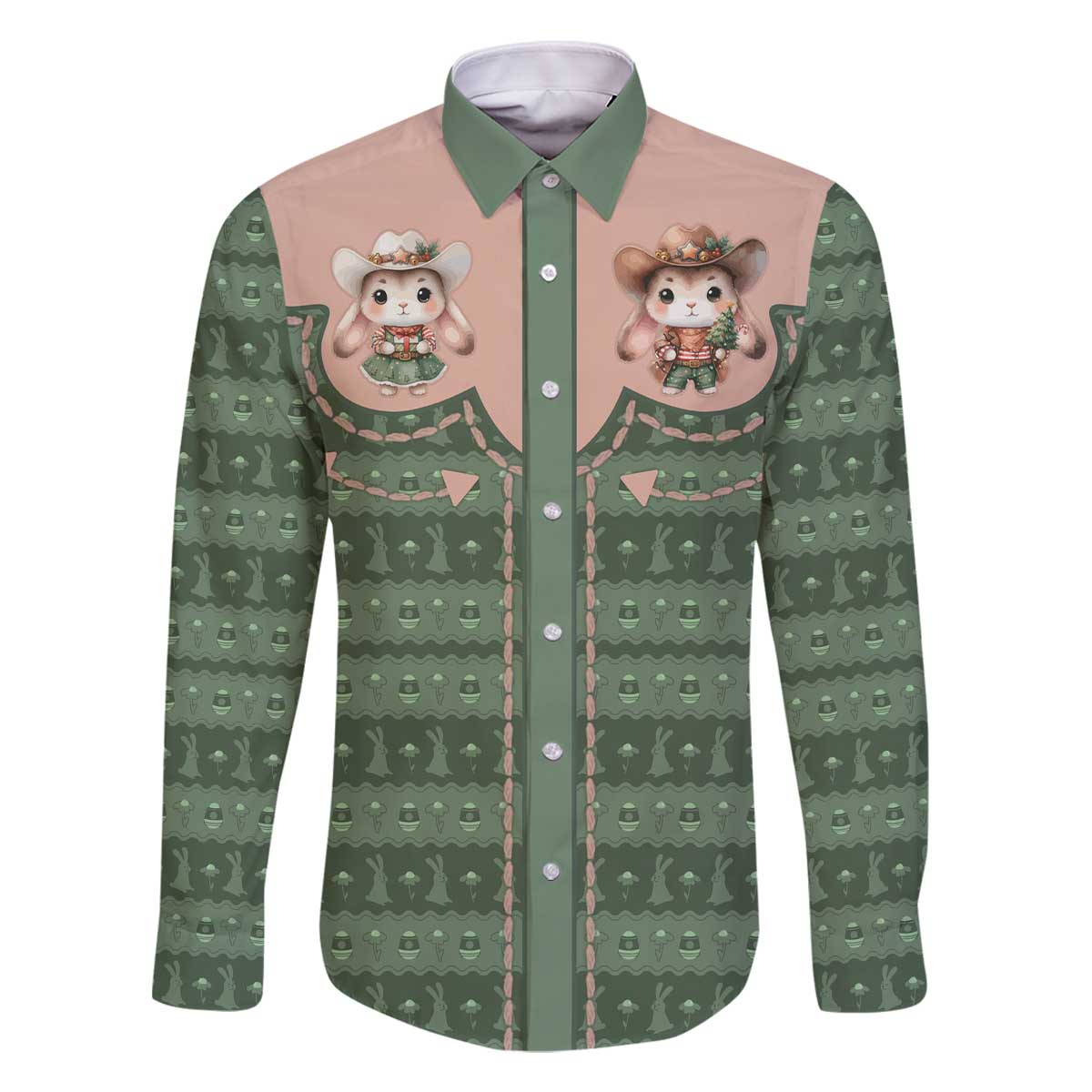 Western Yoke Family Matching Off The Shoulder Long Sleeve Dress and Hawaiian Shirt Rabbit Howdy Christmas - Wonder Print Shop