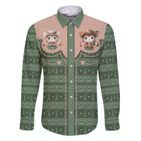 Western Yoke Family Matching Off The Shoulder Long Sleeve Dress and Hawaiian Shirt Rabbit Howdy Christmas - Wonder Print Shop