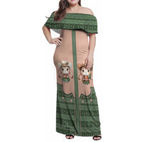 Western Yoke Family Matching Off Shoulder Maxi Dress and Hawaiian Shirt Rabbit Howdy Christmas - Wonder Print Shop