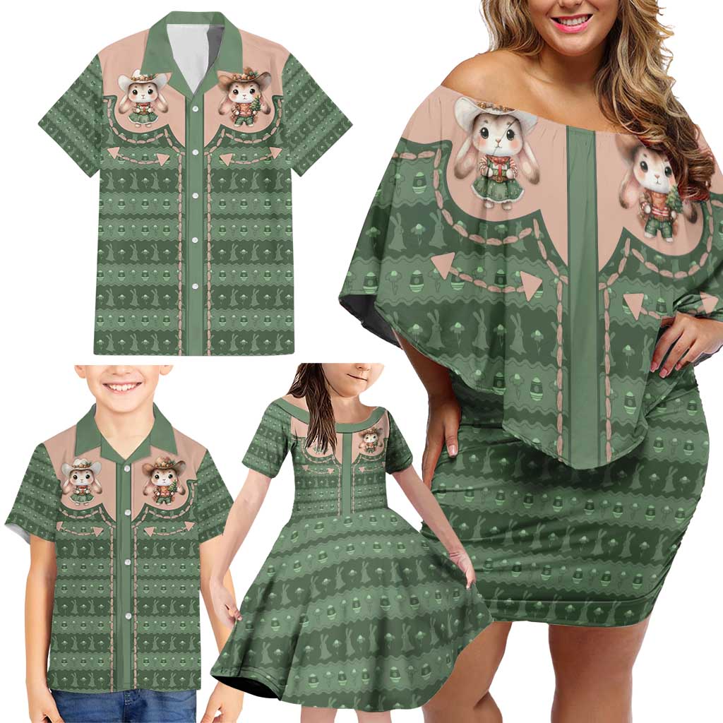 Western Yoke Family Matching Off Shoulder Short Dress and Hawaiian Shirt Rabbit Howdy Christmas - Wonder Print Shop