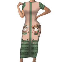 Western Yoke Family Matching Short Sleeve Bodycon Dress and Hawaiian Shirt Rabbit Howdy Christmas - Wonder Print Shop