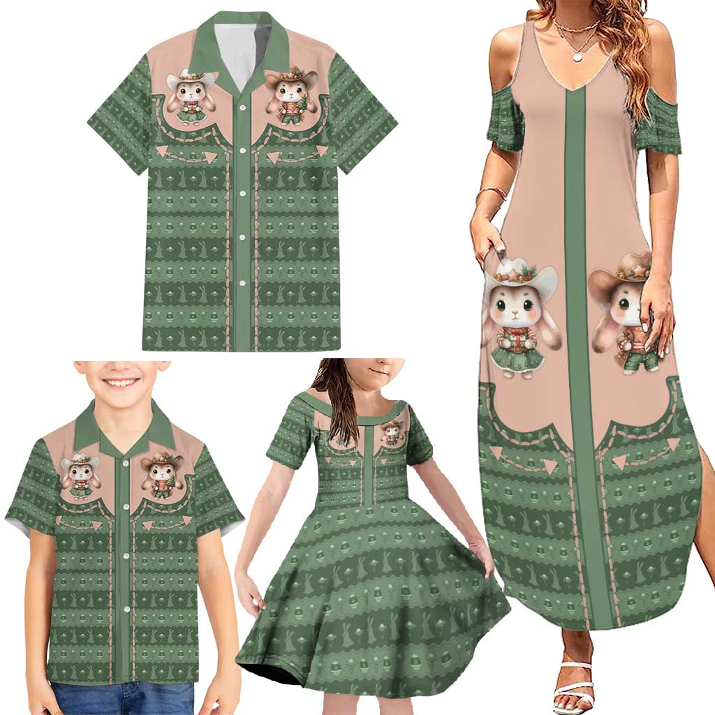 Western Yoke Family Matching Summer Maxi Dress and Hawaiian Shirt Rabbit Howdy Christmas - Wonder Print Shop